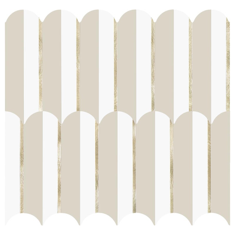 Vamos Tile Peel and Stick Backsplash Seamless Tile for Kitchen,White and Essaouira Taupe PVC Mixed Light Gold Self Adhesive Fish Scale Metal Mosaic Tiles (10 Sheets) - Image 1