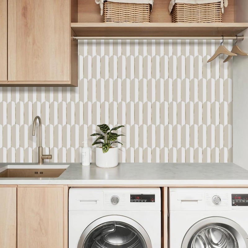 Vamos Tile Peel and Stick Backsplash Seamless Tile for Kitchen,White and Essaouira Taupe PVC Mixed Light Gold Self Adhesive Fish Scale Metal Mosaic Tiles (10 Sheets) - Image 5