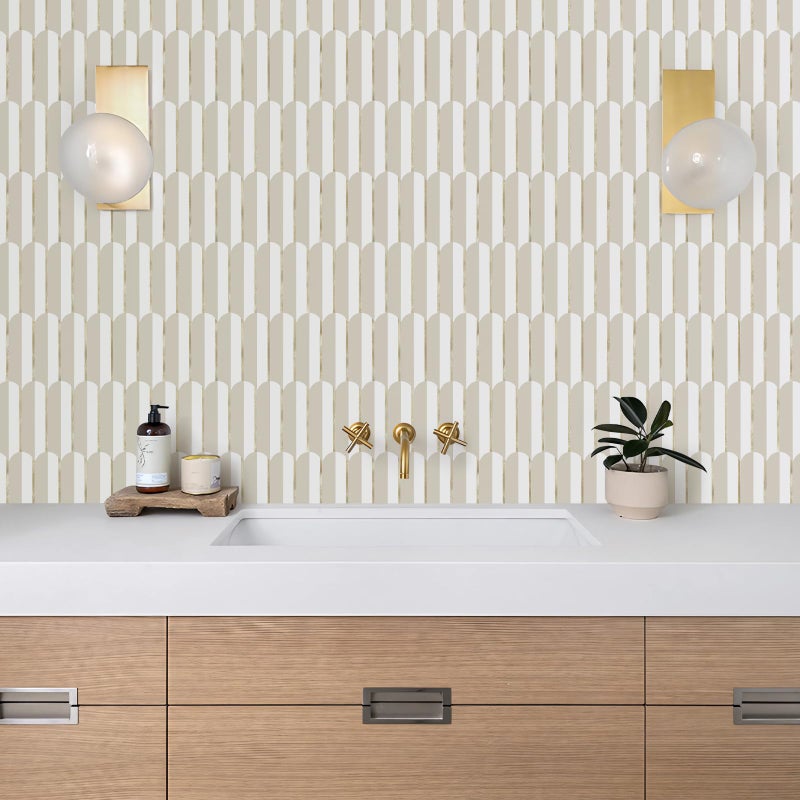 Vamos Tile Peel and Stick Backsplash Seamless Tile for Kitchen,White and Essaouira Taupe PVC Mixed Light Gold Self Adhesive Fish Scale Metal Mosaic Tiles (10 Sheets) - Image 2