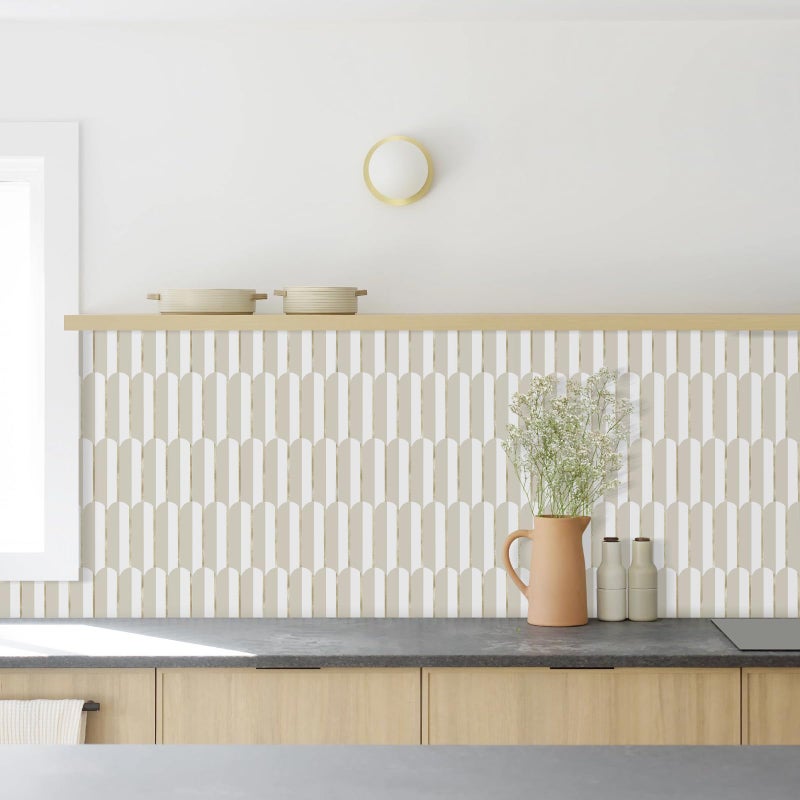 Vamos Tile Peel and Stick Backsplash Seamless Tile for Kitchen,White and Essaouira Taupe PVC Mixed Light Gold Self Adhesive Fish Scale Metal Mosaic Tiles (10 Sheets) - Image 3