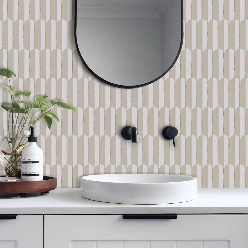 Vamos Tile Peel and Stick Backsplash Seamless Tile for Kitchen,White and Essaouira Taupe PVC Mixed Light Gold Self Adhesive Fish Scale Metal Mosaic Tiles (10 Sheets) - Image 4
