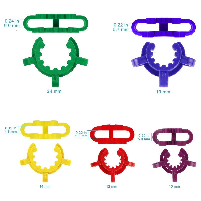 StonyLab Plastic Joint Clips Set, 9 pcs Keck Clamp Lab Keck Clips 10/12/14/19/24/29/34/40/45mm for Glass Standard Conical Interface Clip Ground Glass Joint, Multi Size and Colors - Image 4
