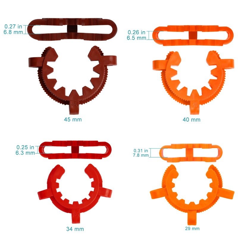 StonyLab Plastic Joint Clips Set, 9 pcs Keck Clamp Lab Keck Clips 10/12/14/19/24/29/34/40/45mm for Glass Standard Conical Interface Clip Ground Glass Joint, Multi Size and Colors - Image 3