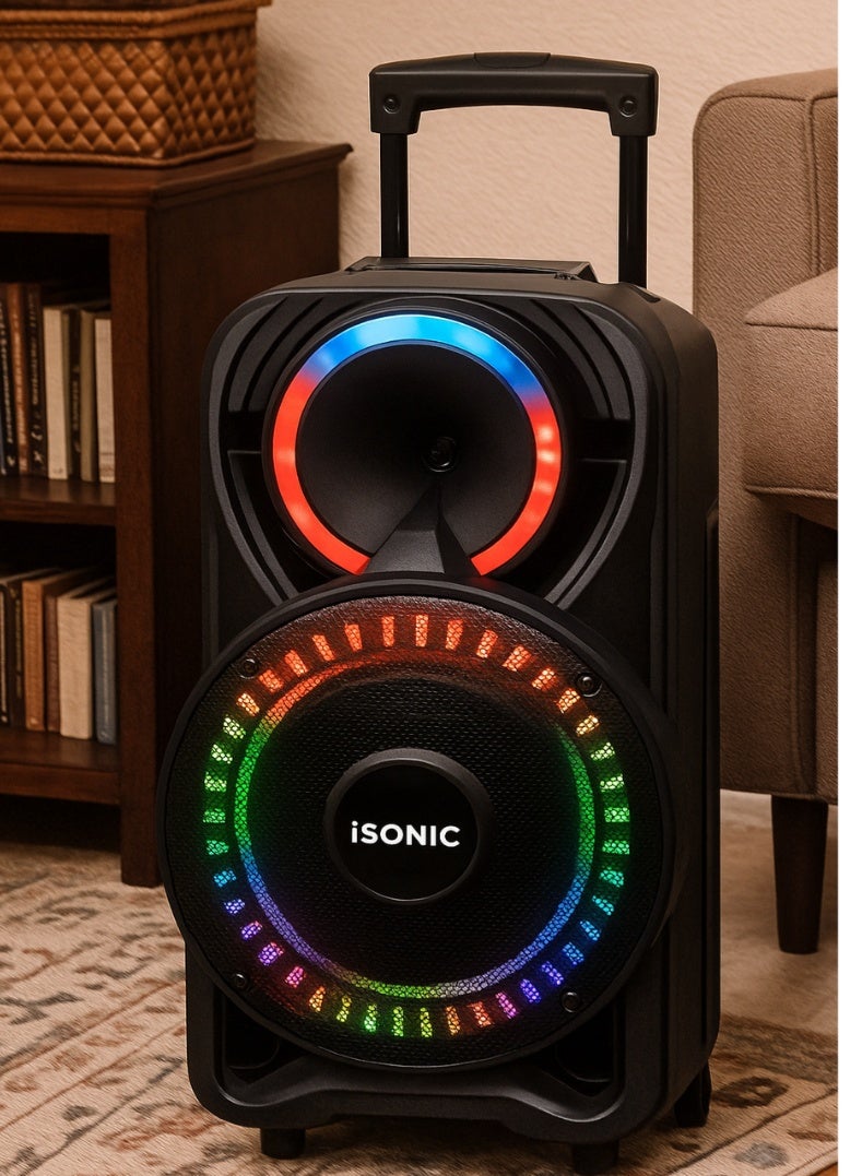 آي سونيك IS461 مكبر صوت بلوتوث عالي الدقة مقاس 12 بوصة مع جهير قوي، وأضواء حفلات LED، وميكروفون لاسلكي وجهاز تحكم عن بعد، وتصميم محمول قابل لإعادة الشحن - مثالي للترفيه الداخلي والخارجي - Image 4
