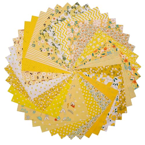 Hanjunzhao 42 pcs 10" Layer Cake Fabric Yellow - Layer Cakes 10 inch Squares for Quilting - Polka Dots Striped Star Solid Floral Print Cotton Fabric Squares 10x10 for Quilting, Sewing, and Crafts - Image 3