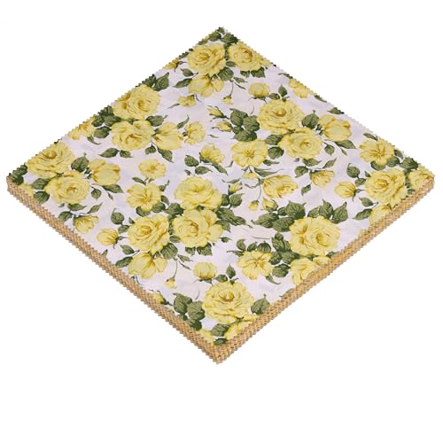 Hanjunzhao 42 pcs 10" Layer Cake Fabric Yellow - Layer Cakes 10 inch Squares for Quilting - Polka Dots Striped Star Solid Floral Print Cotton Fabric Squares 10x10 for Quilting, Sewing, and Crafts - Image 1