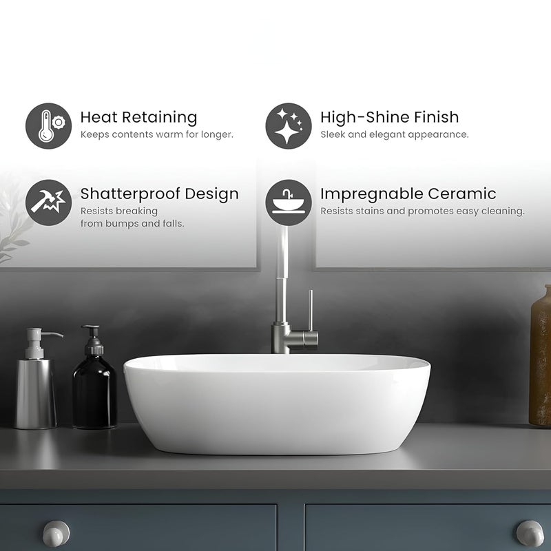 SYON Syon CYBER Premium Ceramic Table Top Wash Basin for Bathroom Living Room 18 inch x 13 inch  - Image 2