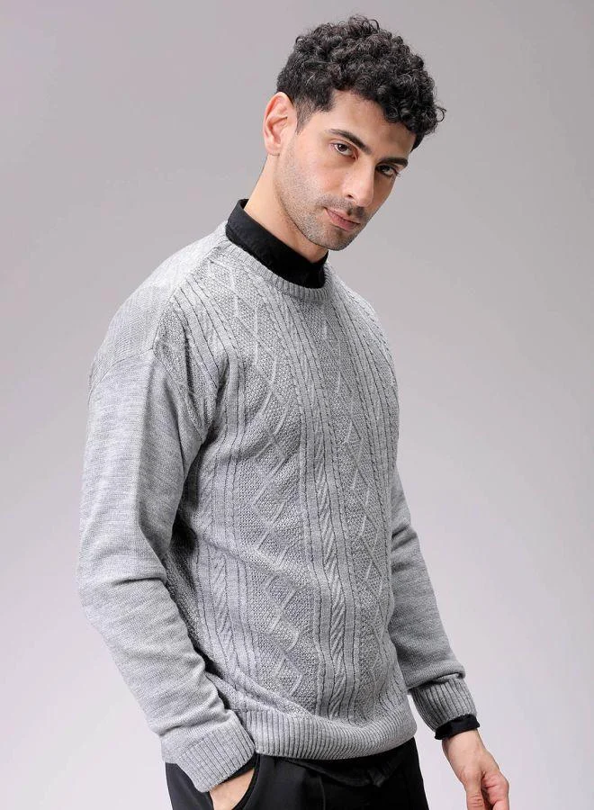 The Indian Garage Co Men Oversized Textured Crew Neck Sweater