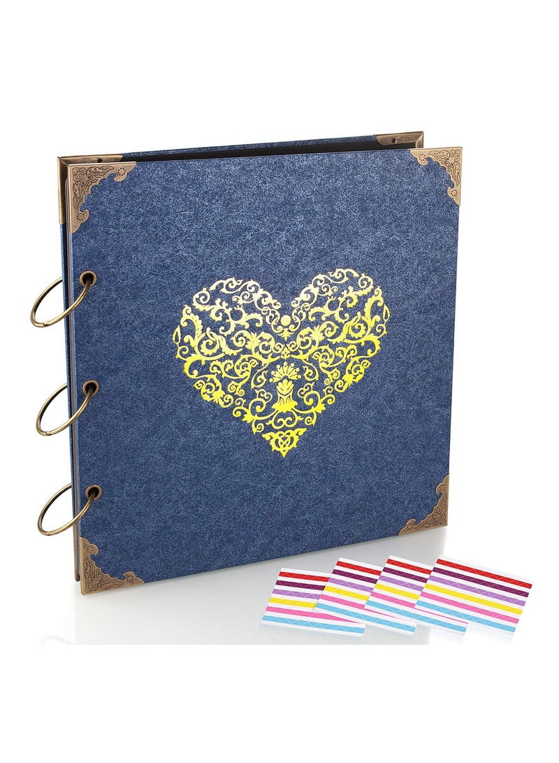 SYOSI DIY Scrapbook Album, (10x10 inch 25 Pages) Vintage Photo Album Double Sided Album Hardcover Ring Binder Large Picture Album Retro Photo Scrapbook Classic Photo Album for Memory Keep (Blue) - Image 1