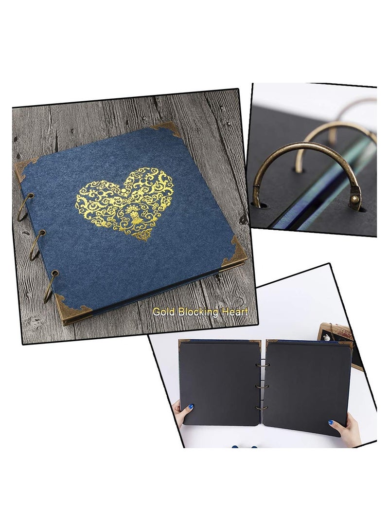 SYOSI DIY Scrapbook Album, (10x10 inch 25 Pages) Vintage Photo Album Double Sided Album Hardcover Ring Binder Large Picture Album Retro Photo Scrapbook Classic Photo Album for Memory Keep (Blue) - Image 2