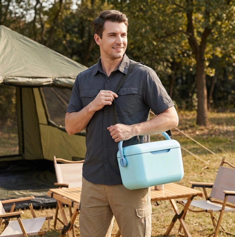 Bluejw Cooler Box Small Beach and Camping Cooler With Adjustable Handle Insulated Box Portable Mini Cooler Outdoor Picnic Portable Handheld Shoulder Strap Food Insulation Cooler Box 5L Suitable for Camping BBQ Fishing Beach Picnic - Image 2