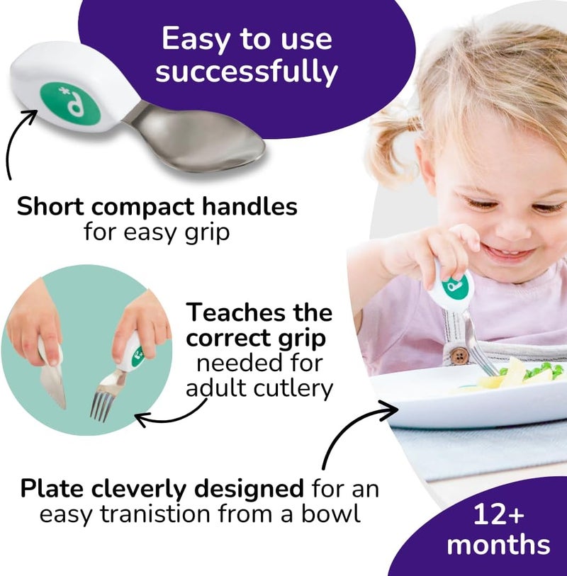 Doddl Toddler Utensils, Ergonomic Fork and Spoon Set for Self Feeding, Stainless Steel Silverware for 1-3 Year Olds, BPA Free, Dishwasher Safe (Aqua) - Image 4