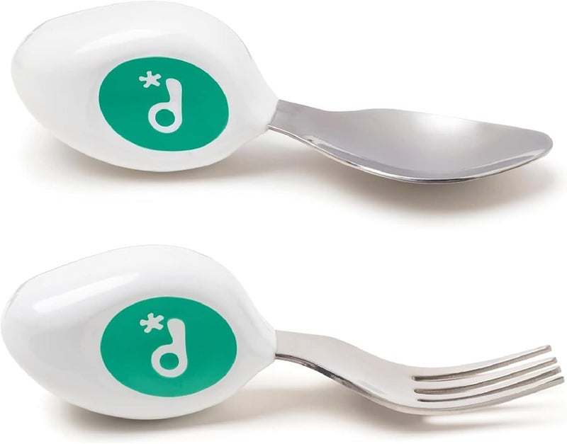 Doddl Toddler Utensils, Ergonomic Fork and Spoon Set for Self Feeding, Stainless Steel Silverware for 1-3 Year Olds, BPA Free, Dishwasher Safe (Aqua) - Image 1