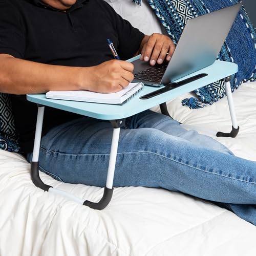 Mind Reader Lap Desk Laptop Stand, Bed Tray, Folding Legs, Couch Table, Portable, MDF, 23.25" L x 13.75" W x 10.5" H, Blue - Image 2
