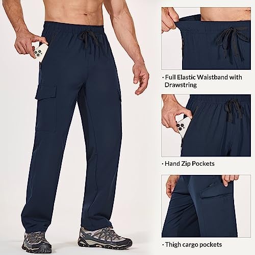 baleaf Men's Hiking Pants Cargo Quick Dry Water Resistant Elastic Waist Straight Leg Lightweight UPF 50+ for Running Navy Blue Size L - Image 3