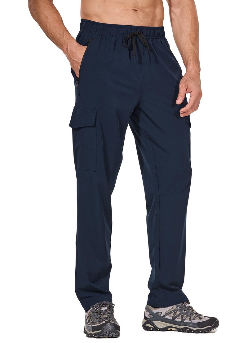 baleaf Men's Hiking Pants Cargo Quick Dry Water Resistant Elastic Waist Straight Leg Lightweight UPF 50+ for Running Navy Blue Size L - Image 1