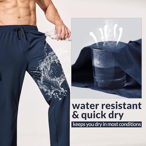 baleaf Men's Hiking Pants Cargo Quick Dry Water Resistant Elastic Waist Straight Leg Lightweight UPF 50+ for Running Navy Blue Size L - Image 4