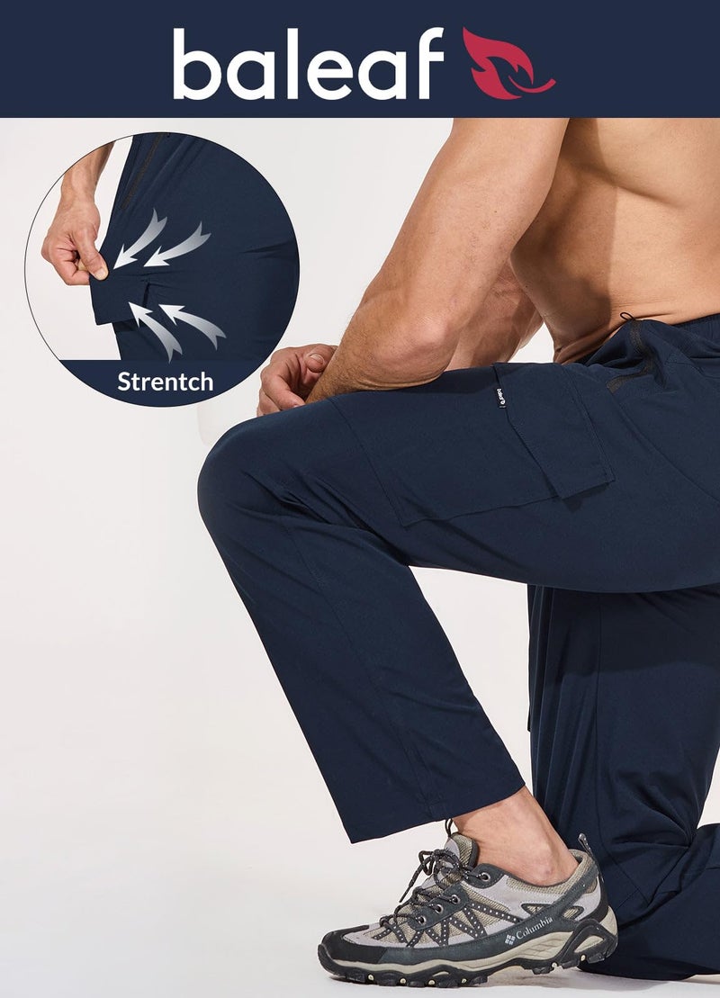 baleaf Men's Hiking Pants Cargo Quick Dry Water Resistant Elastic Waist Straight Leg Lightweight UPF 50+ for Running Navy Blue Size L - Image 5