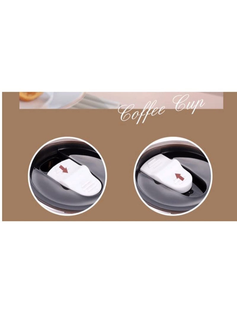 AROAQ - Stainless Steel Double Layers Coffee Mug Milk Cup With Plastic Lid And Handle 500ml Black - Image 1