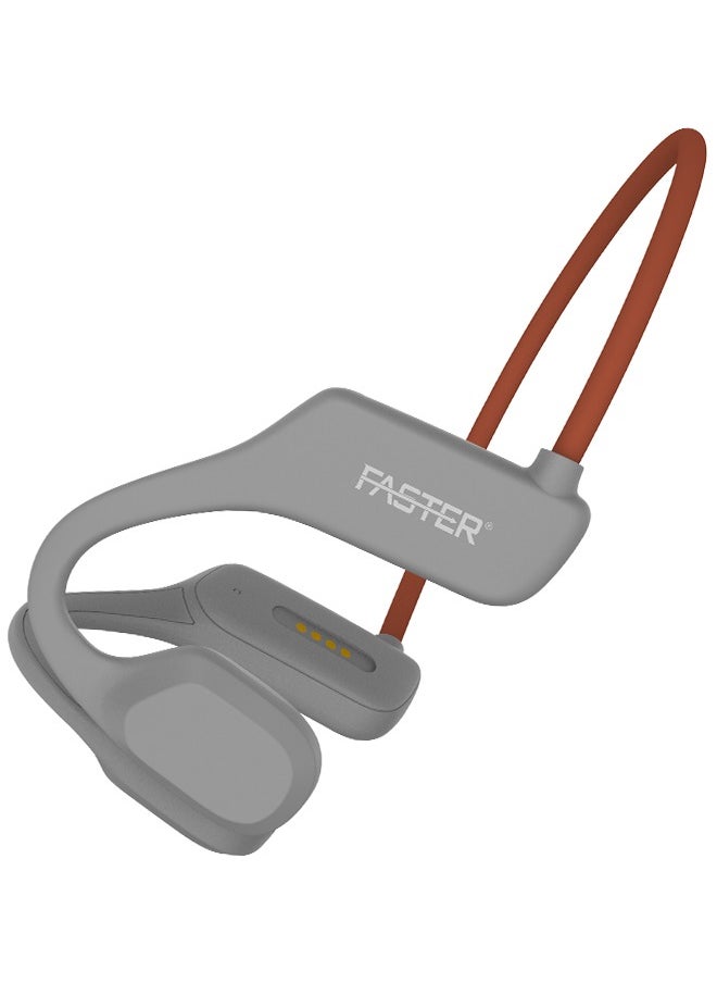 Faster Open Ear Duo Wireless Headphones - Bone Conduction Sports Earphones - IPX5 Waterproof Earbuds with Microphone, 6D Surround Sound, Bluetooth 5.3, 6-Hour Talk Time, and Type-C Charging - For Exercise, Gym, Music (Orange/Grey)  - Image 1