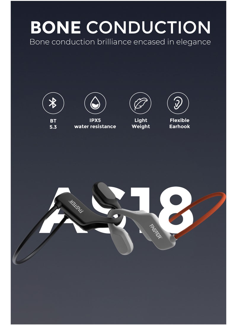 Faster Open Ear Duo Wireless Headphones - Bone Conduction Sports Earphones - IPX5 Waterproof Earbuds with Microphone, 6D Surround Sound, Bluetooth 5.3, 6-Hour Talk Time, and Type-C Charging - For Exercise, Gym, Music (Orange/Grey)  - Image 3