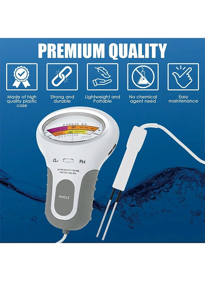 2 in 1 Water Quality Tester Dual Scale PH and Chlorine Level CL2 Tester Meter for Swimming Pool,Hydroponics, Pools, Spas, Drinking Water Analysis Monitor PH Chlorine Tester Kit