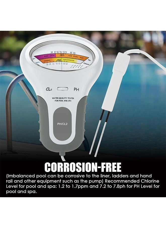 2 in 1 Water Quality Tester Dual Scale PH and Chlorine Level CL2 Tester Meter for Swimming Pool,Hydroponics, Pools, Spas, Drinking Water Analysis Monitor PH Chlorine Tester Kit
