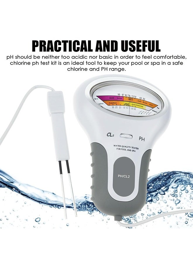 2 in 1 Water Quality Tester Dual Scale PH and Chlorine Level CL2 Tester Meter for Swimming Pool,Hydroponics, Pools, Spas, Drinking Water Analysis Monitor PH Chlorine Tester Kit