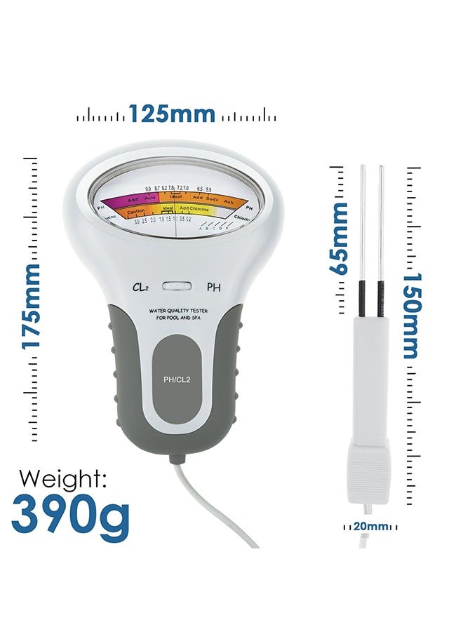 2 in 1 Water Quality Tester Dual Scale PH and Chlorine Level CL2 Tester Meter for Swimming Pool,Hydroponics, Pools, Spas, Drinking Water Analysis Monitor PH Chlorine Tester Kit