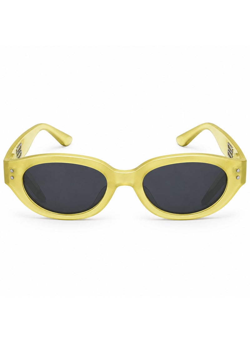Oval Sunglasses with Translucent Yellow Frame and Dark Smoke Lenses - Image 2