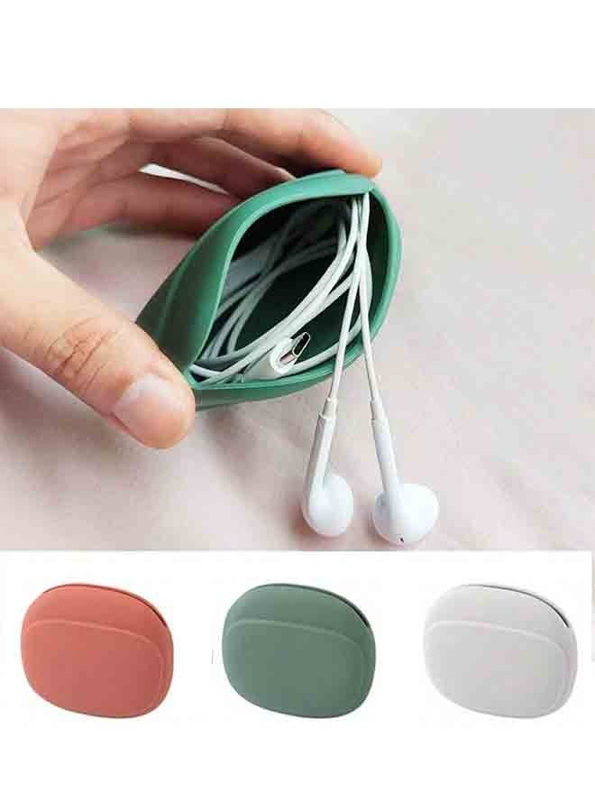 Silicone Headphone Organizer-Data Cable Storage Case-Mini Key Box-Portable Wired Headphone Organizer (Red-Grey-Green-3PCS)  - Image 1