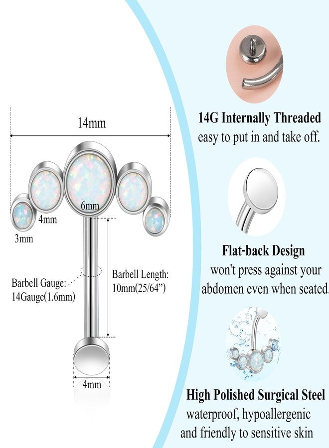 Lantine Floating Navel Piercing Jewelry Stainless Steel 14G Belly Button Rings Curved Barbell Navel Ring Opal Eyebrow Lip Piercing Jewelry 10mm - Image 3