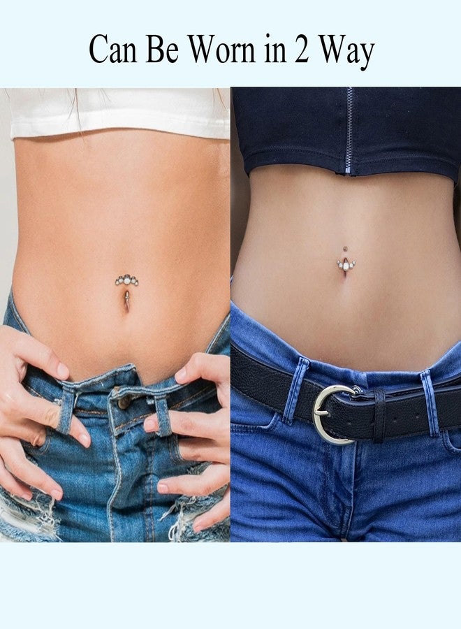 Lantine Floating Navel Piercing Jewelry Stainless Steel 14G Belly Button Rings Curved Barbell Navel Ring Opal Eyebrow Lip Piercing Jewelry 10mm - Image 2