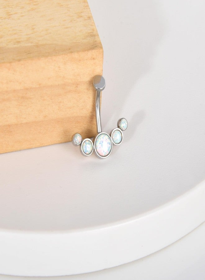 Lantine Floating Navel Piercing Jewelry Stainless Steel 14G Belly Button Rings Curved Barbell Navel Ring Opal Eyebrow Lip Piercing Jewelry 10mm - Image 5