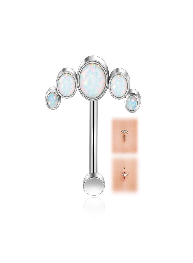Lantine Floating Navel Piercing Jewelry Stainless Steel 14G Belly Button Rings Curved Barbell Navel Ring Opal Eyebrow Lip Piercing Jewelry 10mm - Image 1