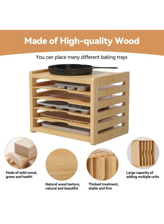 tonchean 6 Tier Wooden Tray Dividers for Cabinets, Kitchen Vertical Divider Organizer, Baking Tray Organizer for Storing Baking Sheets, Pans, Lids and Cutting Boards - Image 4