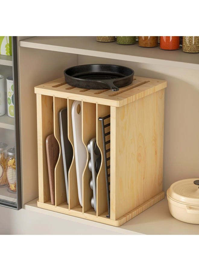 tonchean 6 Tier Wooden Tray Dividers for Cabinets, Kitchen Vertical Divider Organizer, Baking Tray Organizer for Storing Baking Sheets, Pans, Lids and Cutting Boards - Image 1