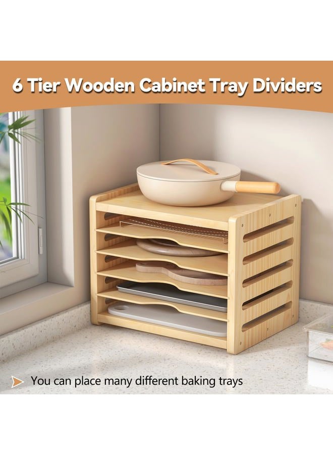 tonchean 6 Tier Wooden Tray Dividers for Cabinets, Kitchen Vertical Divider Organizer, Baking Tray Organizer for Storing Baking Sheets, Pans, Lids and Cutting Boards - Image 5