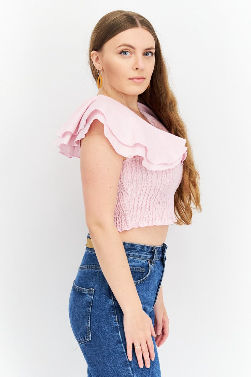 NA-KD بلوزة نسائية بياقة على شكل حرف V بأكمام قصيرة، وردية - Image 4