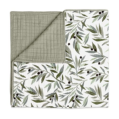 Babyletto 100% Organic Cotton Quilt, GOTS-Certified, 3-Layers of Ultra-Soft and Breathable Muslin - Olive Branches - Image 1