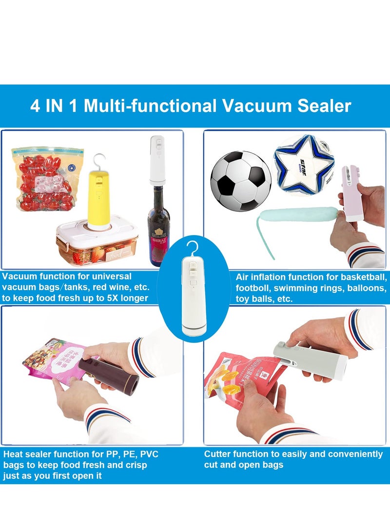 SYOSI Handheld Vacuum Sealer Machine Rechargeable 4 in 1 Multifunction Heat Sealer Cutter Inflation Tool Portable Mini Food Bag Saver for Jars Meat Storage Chamber Snacks Fresh - Image 4