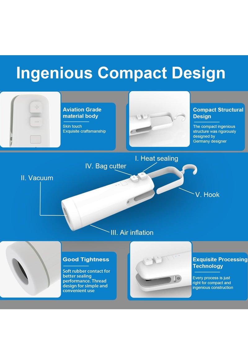 SYOSI Handheld Vacuum Sealer Machine Rechargeable 4 in 1 Multifunction Heat Sealer Cutter Inflation Tool Portable Mini Food Bag Saver for Jars Meat Storage Chamber Snacks Fresh - Image 3