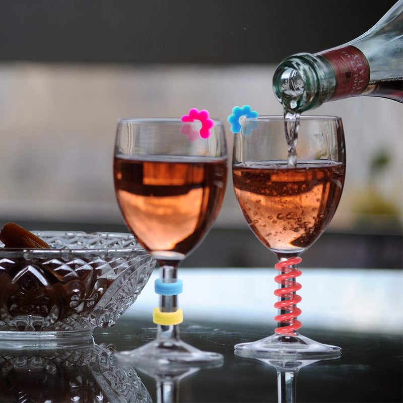Jolbndcv 30 Pcs Silicone Drink Markers Wine Glass Charms Markers Drink Markers for Champagne Flutes Cocktails Martinis Wine Glass 3 Shape - Image 5