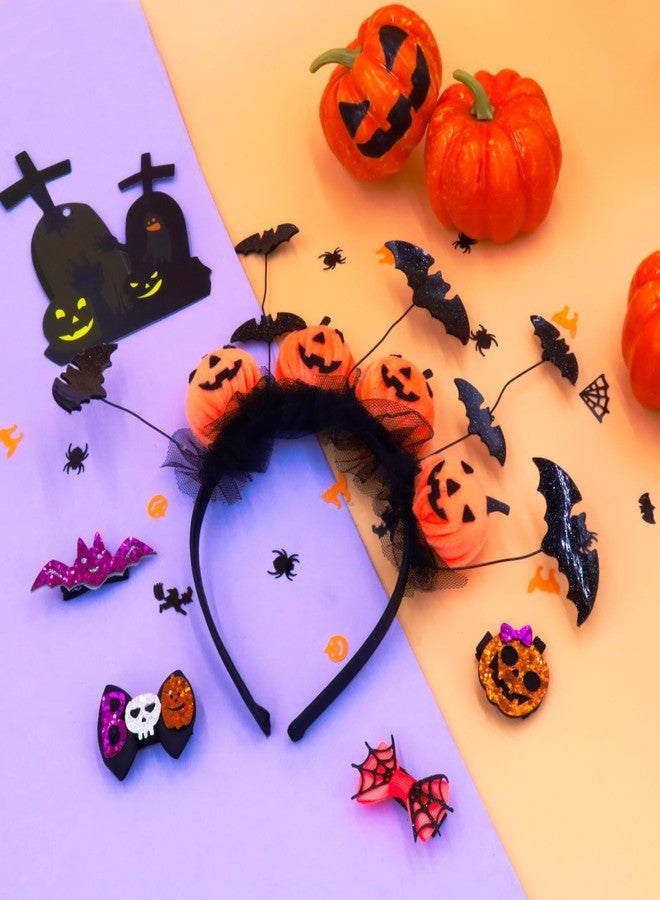 PinkSheep Halloween Headbands & Clips for Girls: Pumpkin Headband with Hair Clips for Halloween Party Decorations - Image 2