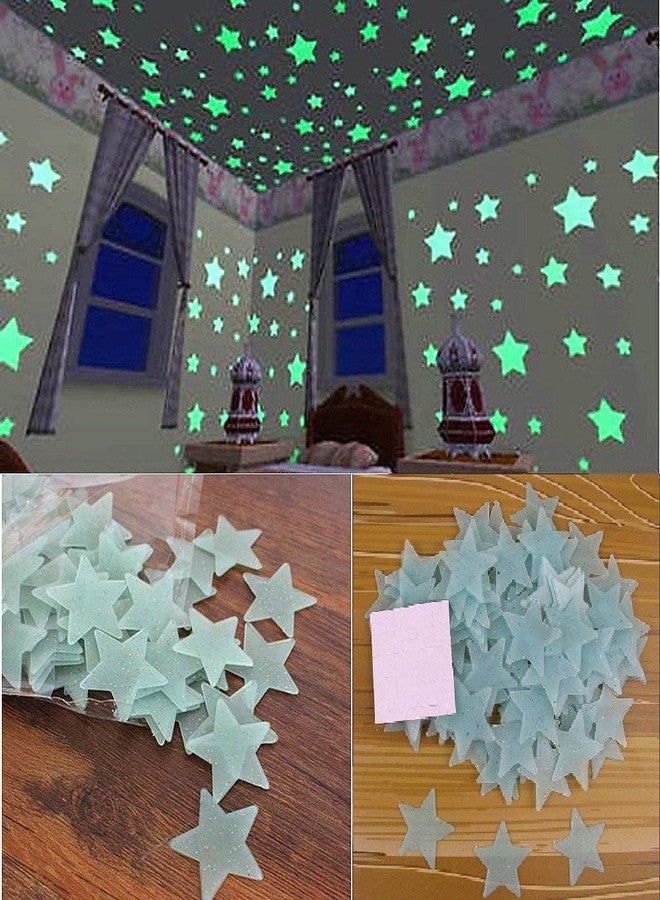 Decorathon ملصقات جدارية على شكل نجوم مضيئة في الظلام من ستيكون (50 قطعة، أخضر لامع، 3 سم × 3 سم) - Image 1