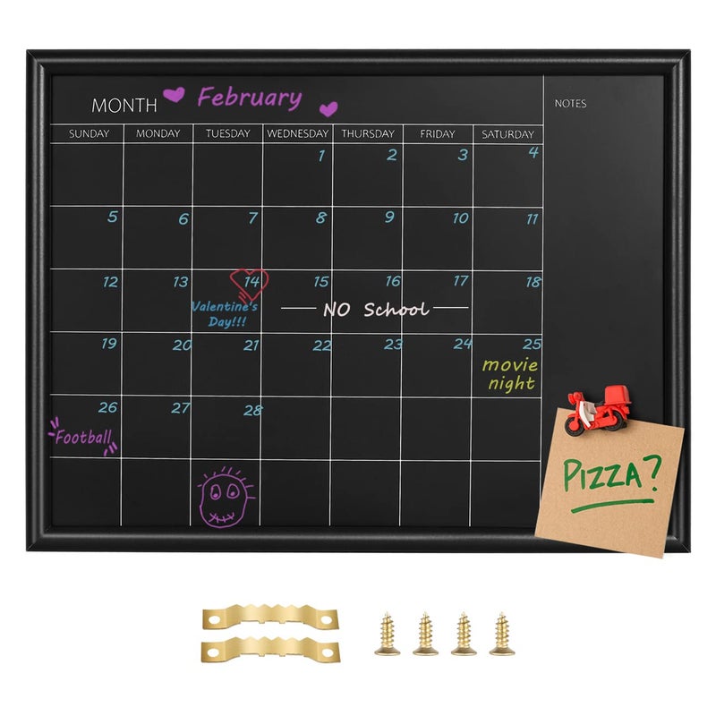 TORASO Calendar Chalkboard,Small Magnetic Surface Black Wood Frame Chalk Board for Planning,10.6 x 14.6 inches,School Timetable Memo, Hanging Board for Office, School and Home(YLHB-BK-2737) - Image 1