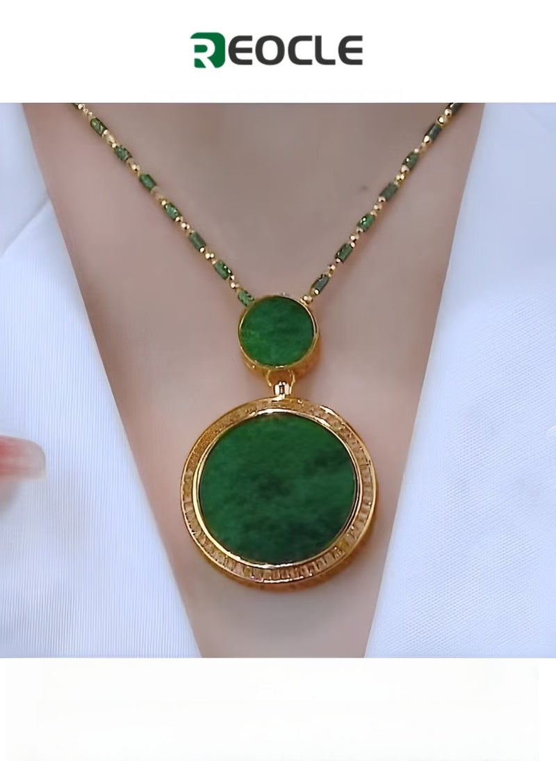 REOCLE Women's Pendant Necklace Imitation Jade Inlaid Necklace Adjustable Protective Necklace Good Fortune Pendant Necklace Amulet Gifts for Ladies  - Image 1