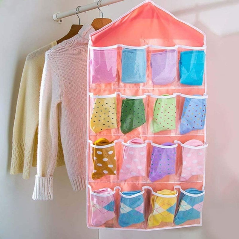 MOHAK MOHAK Multifunction Clear 16 Pockets Socks Shoe Toy Underwear Slippers Jewelry Sorting Storage Bag Door Wall Hanging Closet Organizer  - Image 3