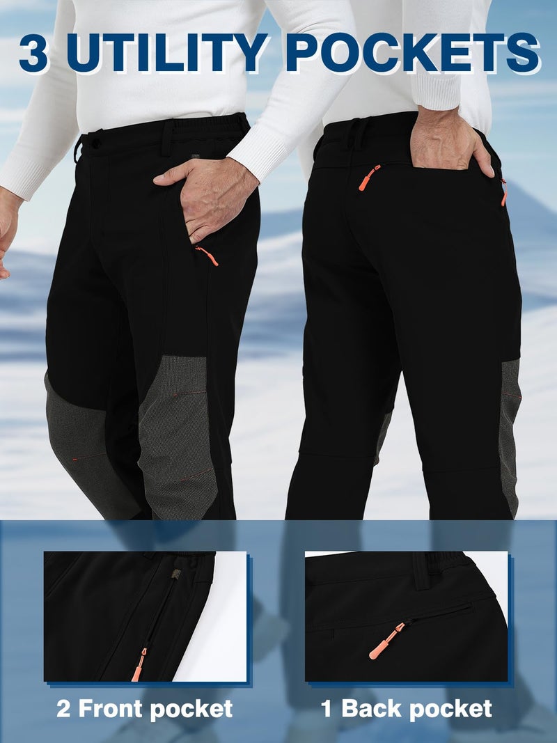 SPOSULEI Mens Ski Waterproof Insulated Pants Fleece Lined Softshell Snow Hiking Snowboard Outdoor Pants with Zipper Pockets Black 34Wx34L - Image 4