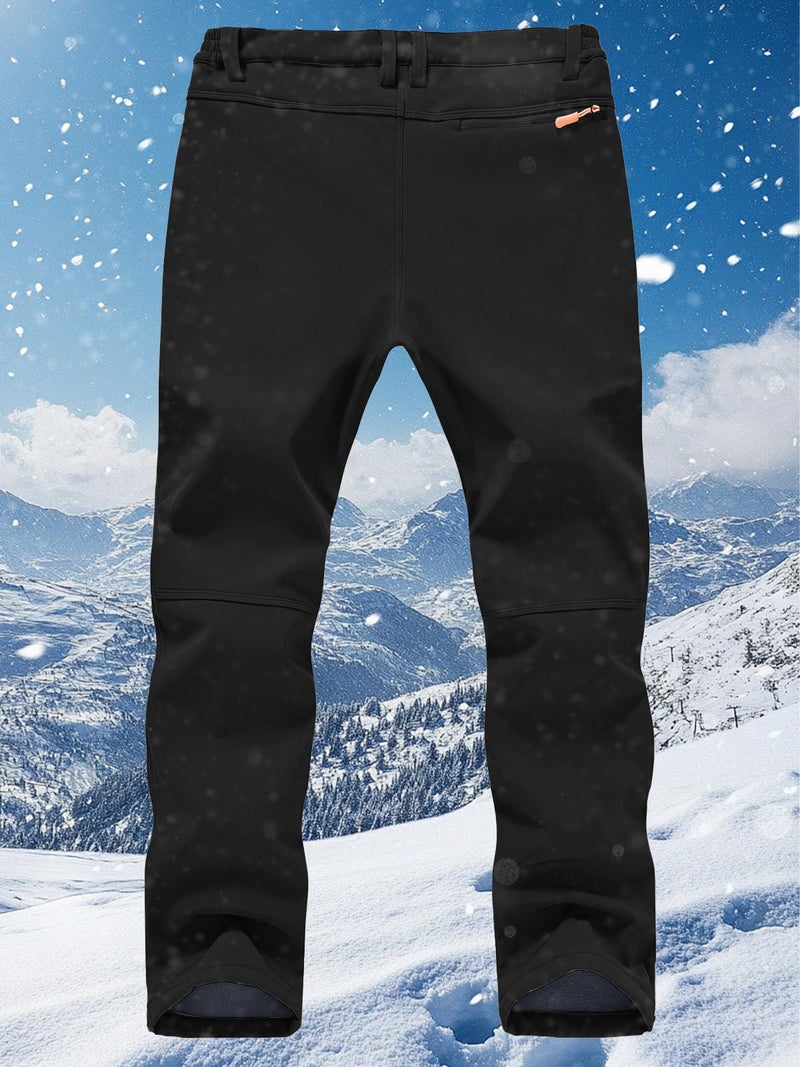 SPOSULEI Mens Ski Waterproof Insulated Pants Fleece Lined Softshell Snow Hiking Snowboard Outdoor Pants with Zipper Pockets Black 34Wx34L - Image 2